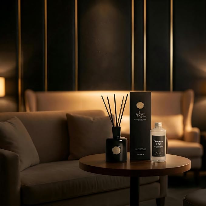 Reed Diffuser Set-Oud&Bergamot-Strong Scent, Long-Lasting Evaporation with Natural Reed Sticks & Essential Oils, Elegant Fragrance for Bathroom Bedroom Office Decor Air Fresh-Ideal Gifts