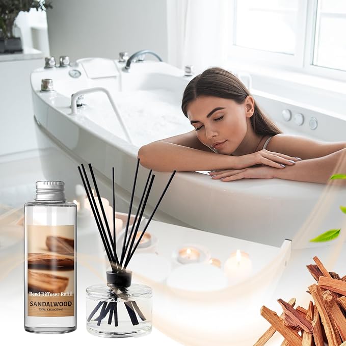 SCENTORINI Reed Diffuser Oil Refill, Sandalwood Diffuser Oil 6.76 Fl Oz, Natural Scented Essential Oil Refill Long Lasting Summer Home Fragrance for Bathroom Bedroom Spa Aromatherapy Home Decor