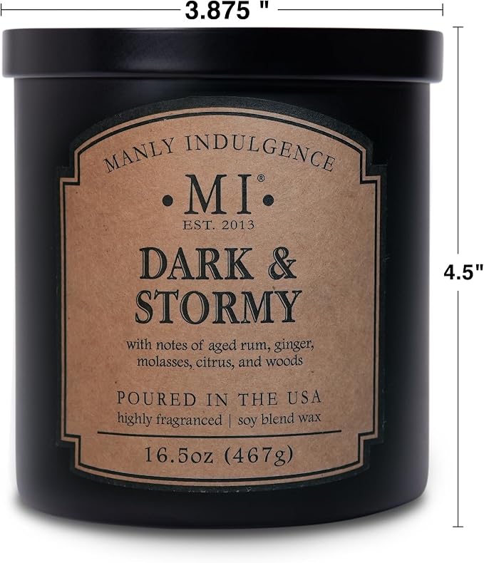 Manly Indulgence Dark & Stormy Candles for Men, 2 Wick, 16.5 oz, Premium Soy Blend Wax, 60H Burn, Candles for Home Scented - Made in The USA