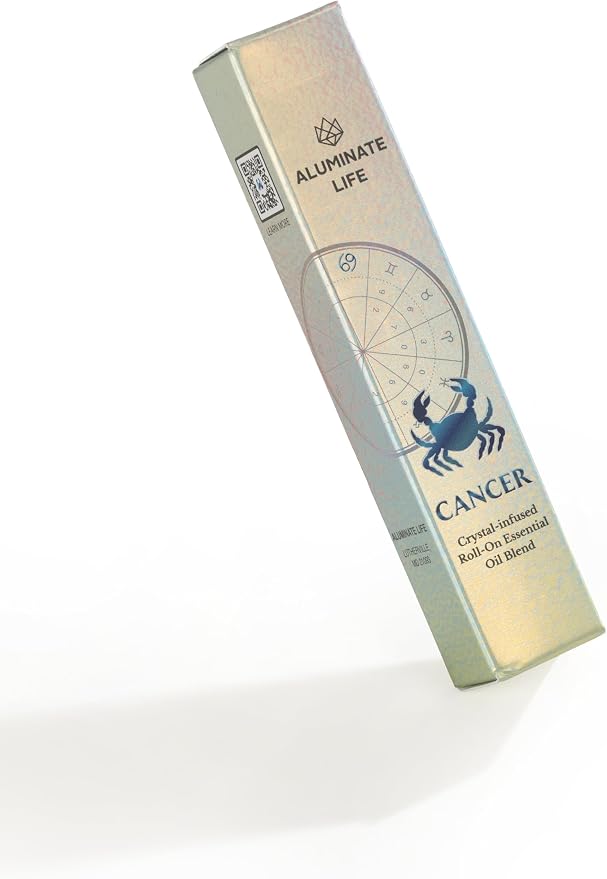 Cancer Zodiac Crystal-Infused Essential Oil Rollerball, Aromatherapy Blend - Comfort & Emotional Balance, Premium Astrology Sign Birthday Gift, Natural Therapeutic Roller, 10 mL