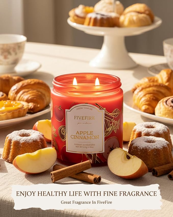 Apple Cinnamon Scented Candles for Fall Home, 13oz Natural Soy Wax 2-Wick Jar, Up to 76-Hour Clean Burn, Crisp Spiced Apple Home Fragrance, Gift for Women Men