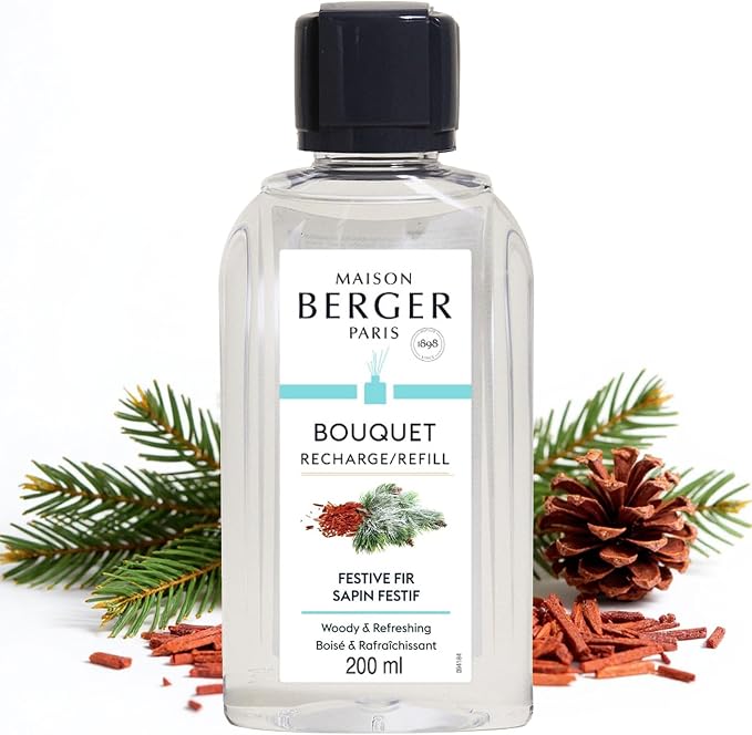 MAISON BERGER Reed Diffuser Refill, 200 ml, Festive Fir | Fragrance Refill for Reed and Ceramic Diffusers, Passive Diffusion, ~6 Weeks, No Flame or Electricity, Made in France