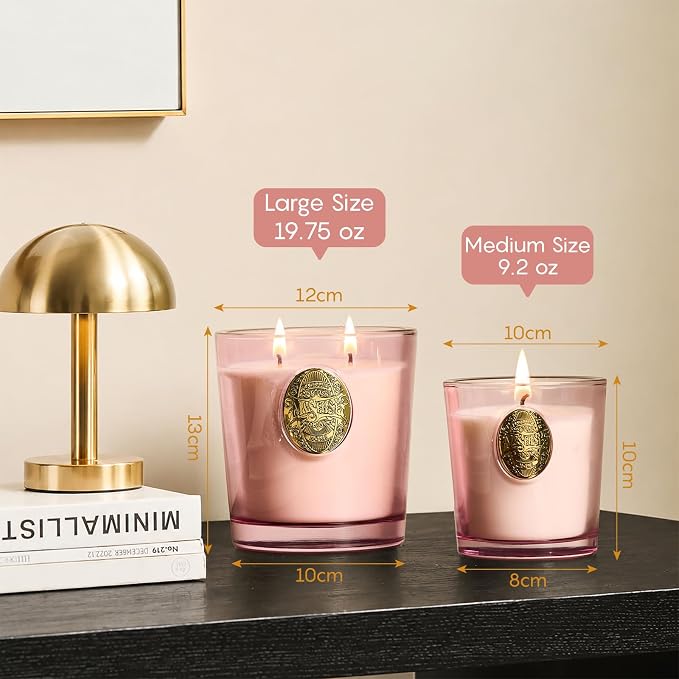 M&SENSE Large Two-Wick Soy Candle | Saltwater Rose & Pink | 19.8 oz, 120H Burn Time | Luxury Scented Candle for Relaxation, Gifting, Home Décor | Ideal for Bedroom, Office, Party Ambiance