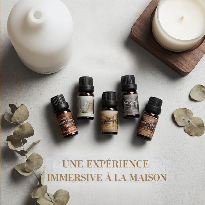 Hotel Collection Essential Oils for Diffusers for Home-6x10ml Luxury Scented Oil Set with Luxury Night,Jasmine Peppermint,White Tea,Citrus Happiness,My Way,Hotel Lobby,Gift for Women and Men