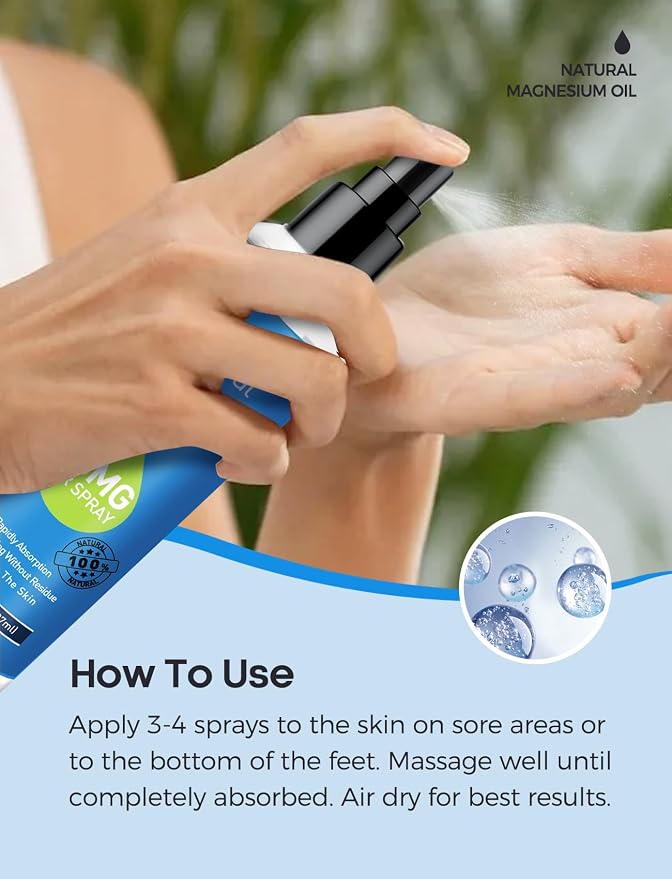 Stilip Magnesium Spray, Pure Magnesium Oil Spray for Feet,Ideal Gift for Muscle Relaxation&Better Sleep,Rapid Absorption,Quick Drying Without Residue-Unflavored.