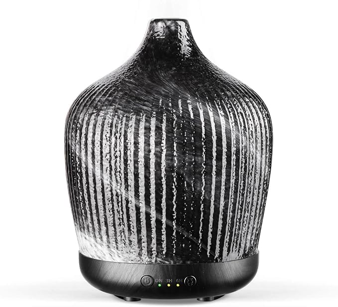 Porseme 280ml Essential Oil Diffuser, Ultrasonic Cool Mist Humidifier with Color Changing, Auto Shut-Off, 6-10 Running Hours, Aromatherapy Glass Diffusers for Home Bedroom, Office, Yoga (Obsidian)