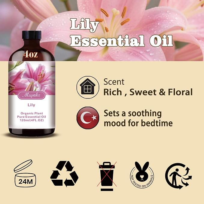 Lily Essential Oil – Lily Fragrance Oil for Diffuser, Humidifier, DIY Candle, Soap, Floral Scent, Home, Gift Ready – MLYNKL (4.33 fl oz / 130ml)