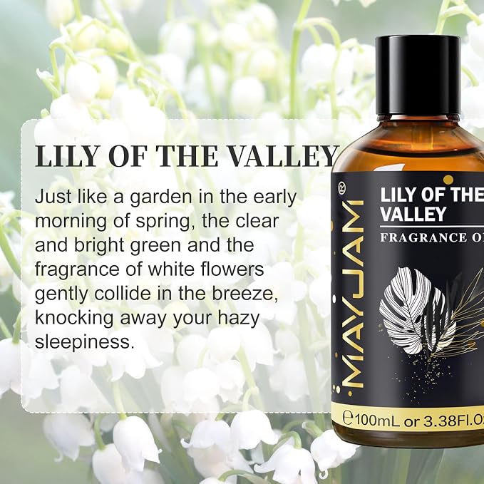Lily of the Valley Fragrance Oil, MAYJAM 3.38FL.OZ Essential Oils for Diffusers for Home, Long Lasting Scented Oils for Soap Candle Making - 100ML