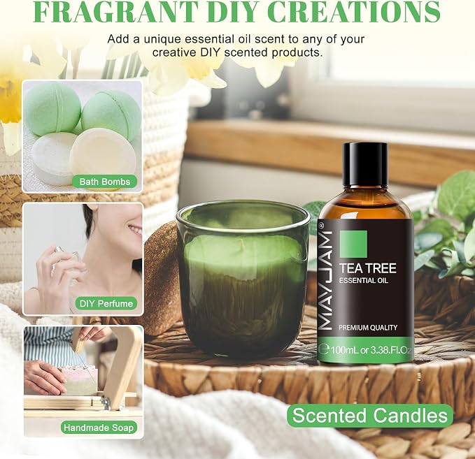 Tea Tree Essential Oil for Diffuser, MAYJAM Pure Essential Oils, Huge 3.38FL.OZ Bottle, Tea Tree Oil with Glass Dropper