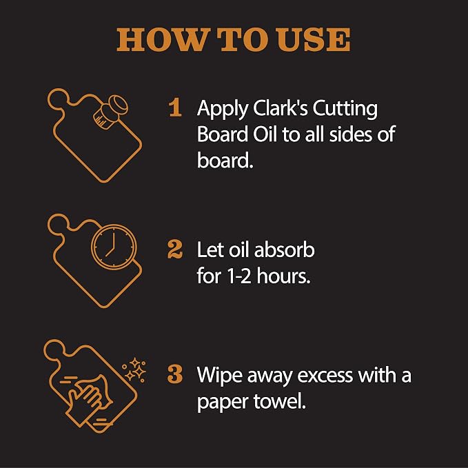 CLARK'S Cutting Board Oil - Food Grade Mineral Oil for Cutting Board - Enriched with Lemon and Orange Oils - Butcher Block Oil and Conditioner - Mineral Oil - Restores and Protects All Wood - 12oz