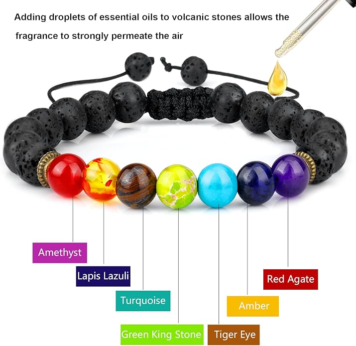 ONESING 2-12 Pcs Chakra Bracelets for Women Rock 7 Chakras Crystals and Healing Stones Bracelets 8mm Crystal Bracelets Yoga Beaded Bracelets for Women Men Essential Oil Diffuser