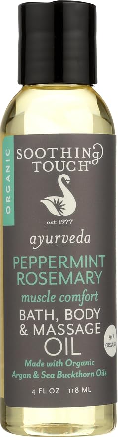 Soothing Touch Peppermint Rosemary Organic Bath, Body & Massage Oil, 4 Fl Oz