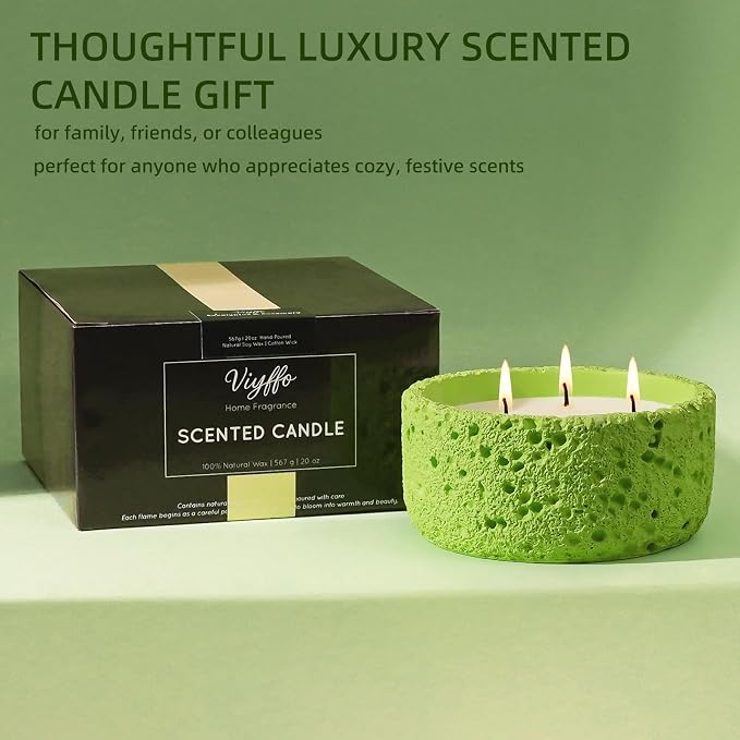 Viyffo 20oz Large Scented Candle - Sage & Lemon, 3 Wick Home Scented Candle, Non Toxic Soy Candle for Women and Men, Lemon Green Textured Ceramic Jar, Luxury Fragrance, Fresh Home Décor & Gift