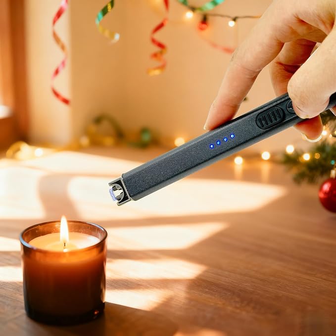 Elegant Electric Candle Lighter for Women with USB-C Charging, Portable and Easy to Use, Stylish Arc Lighter for Candles (Black)