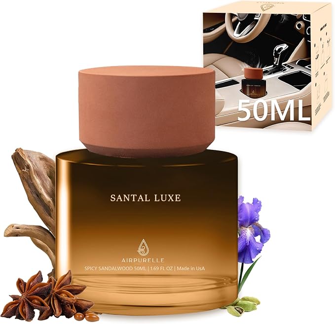 Car Air Freshener 50ML (1.7 FL OZ) Car Fresheners Fragrance, Spicy Sandalwood Fragrance Oil Air Diffuser, 180+ days Long Lasting Perfume, Car Air Freshner Aroma Stone Cap Design, Made in USA