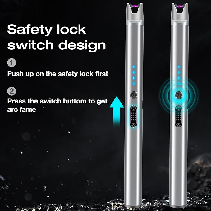 Luxgaze 5 Pack Electric Candle Lighter Rechargeable USB Lighters Flameless Windproof Plasma Arc Lighters with Safety Lock Long Lighter for Candle BBQ Camping Birthday Party