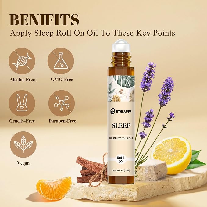 Sleep Essential Oil Roll on - Calming Blend with Lavender, Sandalwood, Roller Ball Oil for Stress Relief, Calm & Relaxation