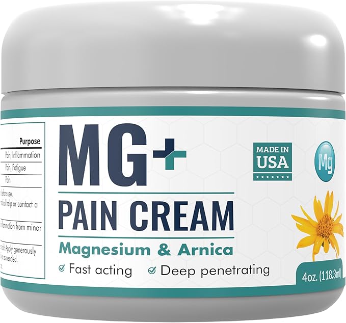 Mars Wellness MG+ Magnesium Cream Pain Relief - Extra Strength Magnesium and Arnica Cream - 4 OZ Tub - Neuropathy, Muscle Pain, and Leg Cramps Relief - 1 Pack