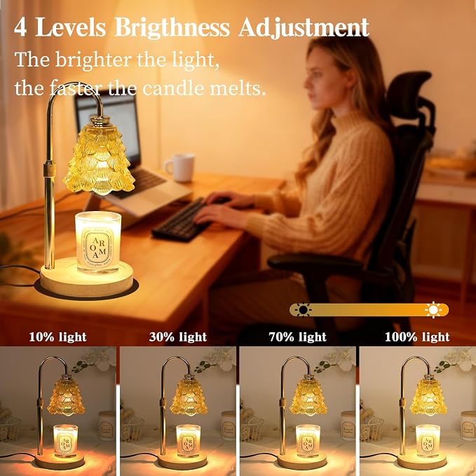 GEEZO Fragrance Candle Warmer Lamp，Electric Candle Warmer with Timer & Dimmer，Mom Christmas Birthday Gifts for Women, House Warming Gifts New Home Bedroom Decor