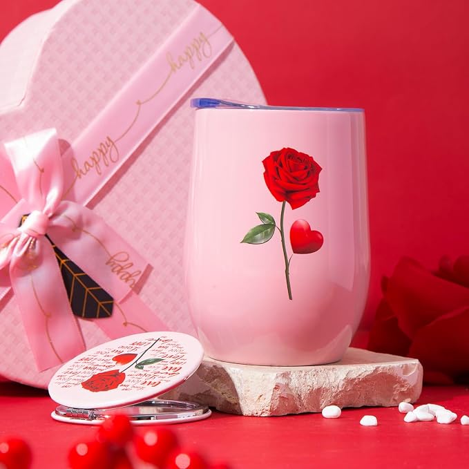 Mothers Day Gifts Box, Pink Rose SPA Gift Basket for Women, Mom Birthday Gifts, Heart-Shaped Relaxing Bath Set with Tumbler, Best Gift for Mom, Wife, Love You Anniversary Present