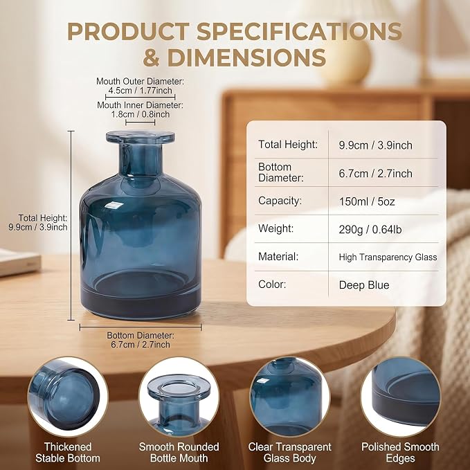 1Pcs Glass Aromatherapy Diffuser Bottle Fragrance Accessories for DIY Replacement Diffuser Sticks Essential Oils Crafts Decor (Blue)