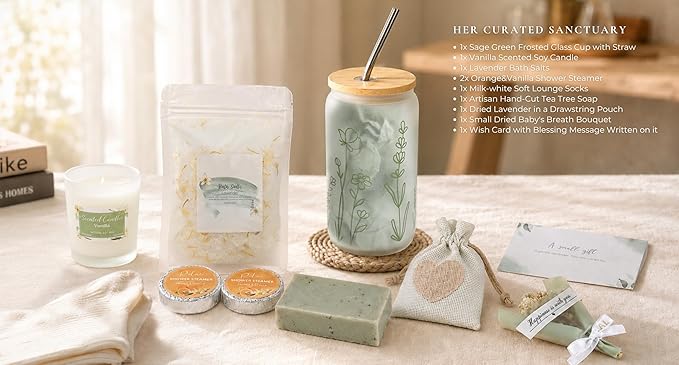 Get Well Soon Gift Basket- Relaxation, Birthday,Mothers gift/Self Care Package, After Surgery, Sympathy Gift for Loss of Loved One, Thinking of You Set, Grief/Comfort/Miscarriage for Women(Sage Green)