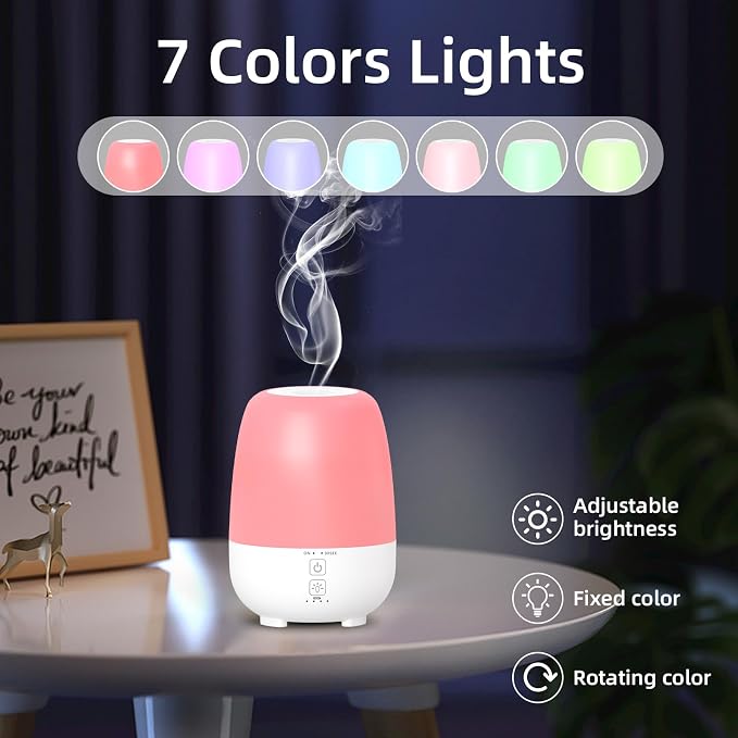 SEEDSEEL 150ML Rechargeable Battery Operated Essential Oil Diffuser,7-Hour Runtime with 7 LED Color Changing Lights Portable Cordless Aromatherapy Diffuser