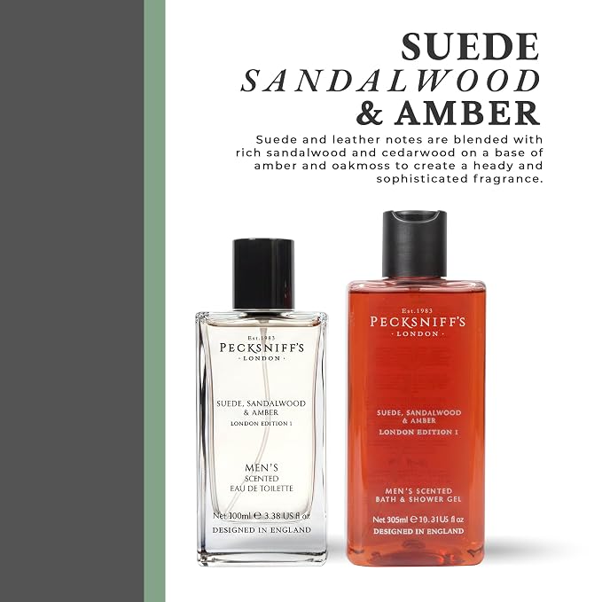 Pecksniff’s Men’s London Edition Fragrance Duo Gift Set – Suede, Sandalwood & Amber, Eau de Toilette 100ml & Bath & Shower Gel 300ml