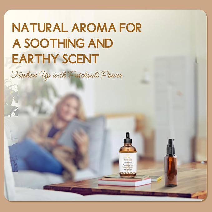 Patchouli Essential Oil for Skin Hair Diffuser, 100% Pure Natural Patchouli Oil for Room Spray, Roll On, DIY Candles & Soap Making - 4 Oz
