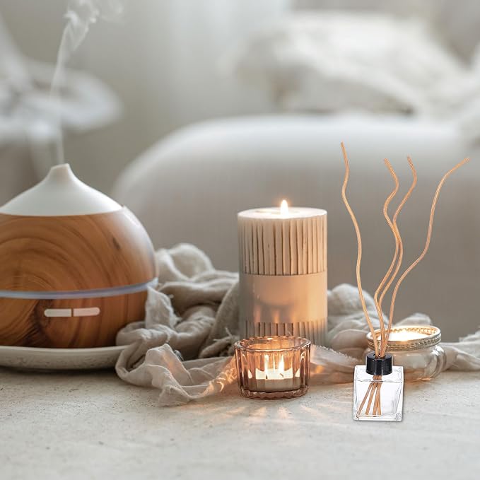 uxcell 20Pcs Wavy Rattan Reed Diffuser Sticks, 28cm/11 Natural Wooden Rattan Fragrance Diffuser Refill Sticks Replacement for Home, Bedroom, Hotel, Bathroom Shelf Decor (Light Coffee)