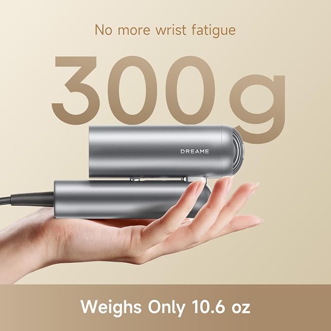 Dreame Pocket Pro Hair Dryer, Dual Voltage Travel Blow Dryer with Diffuser, 1300W Professional HighSpeed Ionic Hair Blower, Fast Drying, Low Noise, Lightweight, No Heat Damage, Global Travel 120V/240V