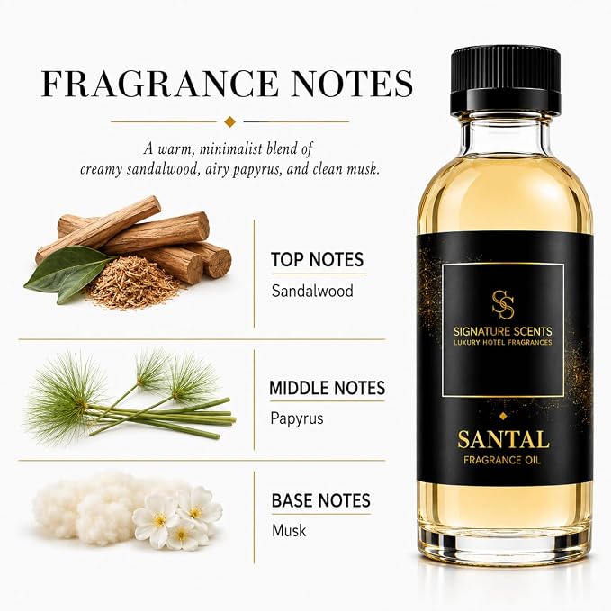 Luxury Hotel Diffuser Oil for Hotels and Homes - Aromatherapy Oils for use with an Essential Oil Diffuser at Home - Fragrance-Scent Diffuser Oil Blend (Santal) 4.05fl oz (120ml)