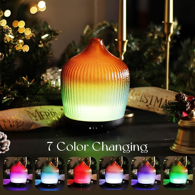 Porseme 280ml Essential Oil Diffuser, Ultrasonic Cool Mist Humidifier with Color Changing, Auto Shut-Off, 6-10 Running Hours, Aromatherapy Glass Diffusers for Home Bedroom, Office, Yoga (Yellow-Blue)
