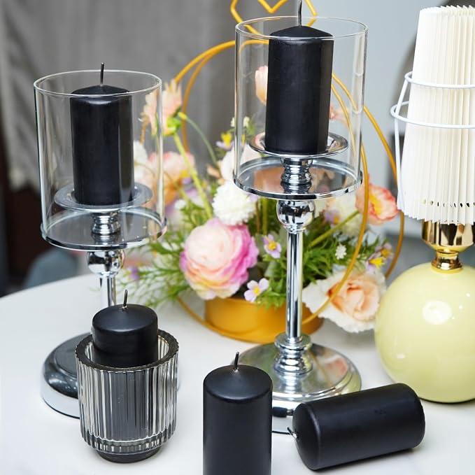 Set of 20 | 2-Inch Wide x 4-Inch Tall Black Pillar Candles - Decorative Unscented Pillar Candles, Long Burning Dripless Candle for Home Decor, Smokeless Large Pillar Candle for Wedding.