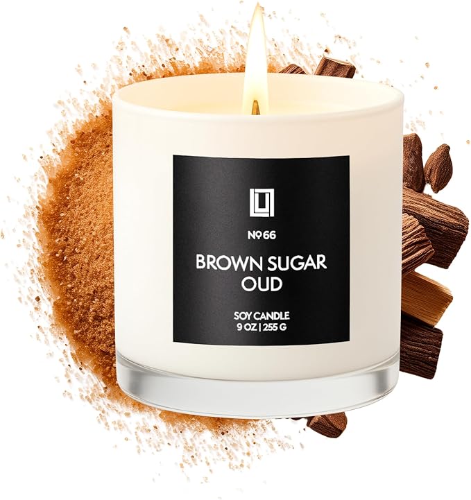 Lulu Candles | Brown Sugar & Oud | Luxury Scented Soy Jar Candle | Hand Poured in The USA | Highly Scented & Long Lasting- 9 Oz.