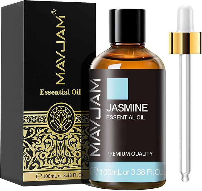 Jasmine Essential Oil with Glass Dropper, MAYJAM Pure Essential Oils for Diffusers for Home, Jasmine Oil for Soap Making, Candle Making, 3.38FL.OZ