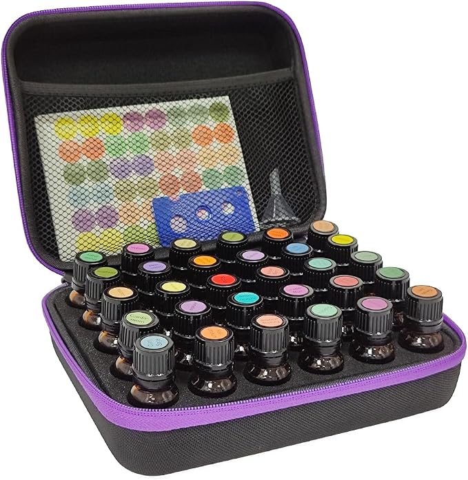 30 Bottle EVA Essential Oils Organizer - Holds 5ml, 10ml, 15ml Bottles, Storage Holder Carrying Case, Traveling Bag with Foam Insert
