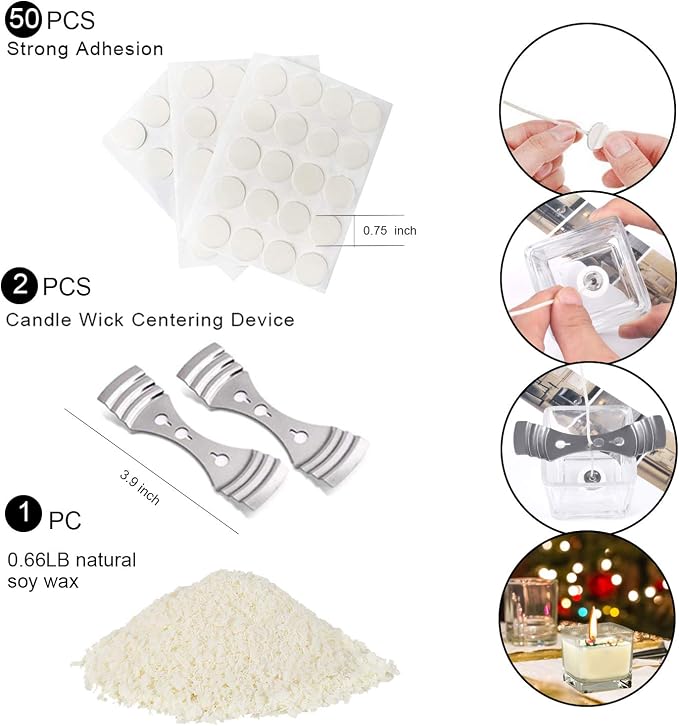 DINGPAI Candle Making Kit, Soy Wax DIY Candle Craft Tools Including Candle Make Pouring Pot, Candle Wicks, Wicks Sticker, 3-Hole Candle Wicks Holder, Natural Soy Wax and Spoon