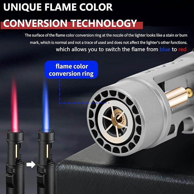 Torch Lighter, Straight Flame Bright Lighters, Windproof Adjustable Flame Color with Safety Lock, Lightsaber Torch Flame for Outdoor, Campfires, BBQ, Candles, Camping