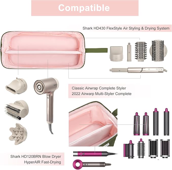 Leudes Hair Tools Travel Bag for Shark Flexstyle Carrying Case Portable Shark Hair Air Wrap Dryer Case Waterproof Dustproof Flat Curling Iron Travel Organizer (Army Green)