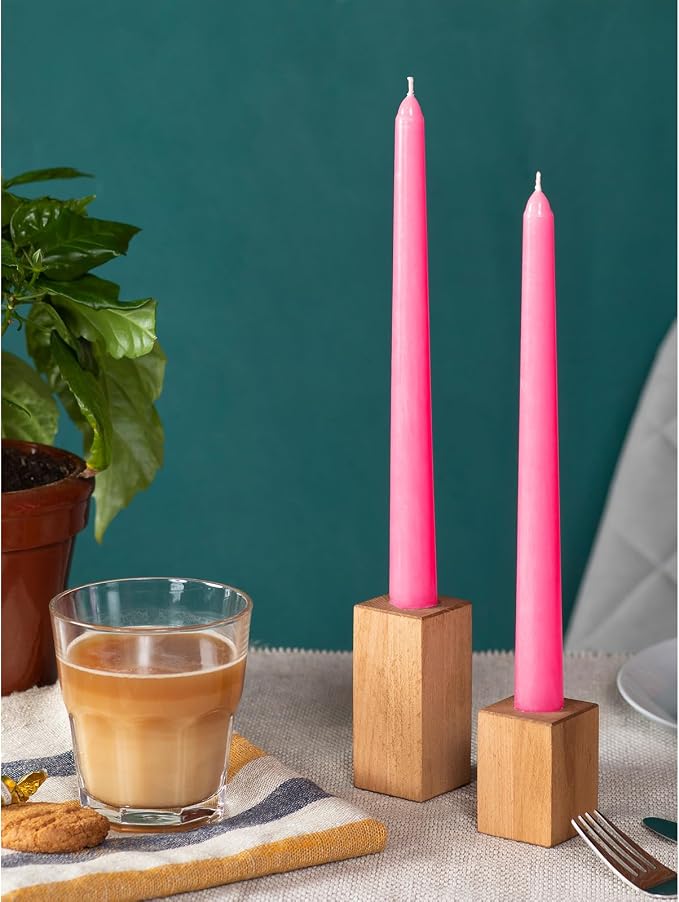 CANDWAX 12 inch Taper Candles Set of 4 - Dripless and Smokeless Candle Unscented - Slow Burning Candle Sticks - Pink Candles Taper