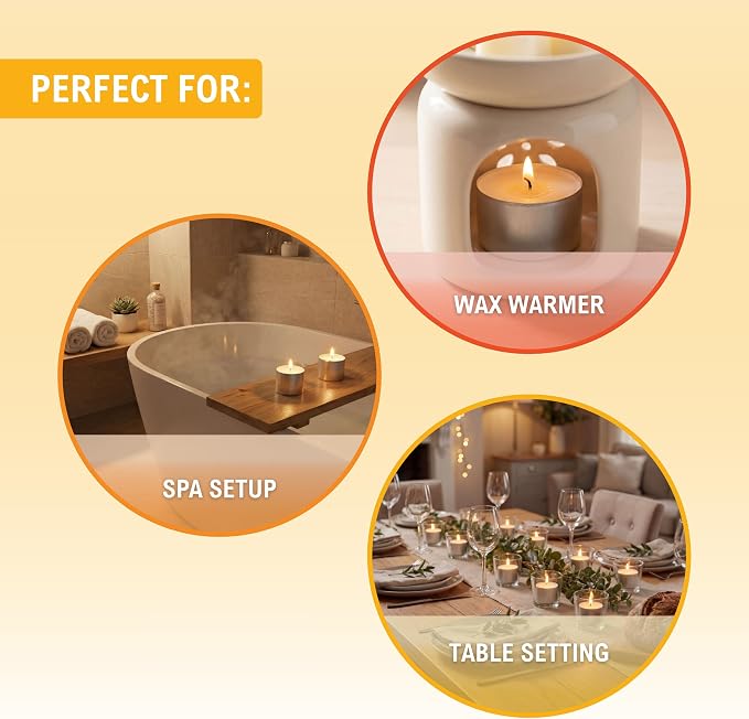 PAMI Premium Long-Lasting with 8 Hours Burning Time Unscented Round Tealight Candles [50-Pack] - Paraffin Tealights with Beautiful Flame- Perfect for Votive Candle Holders
