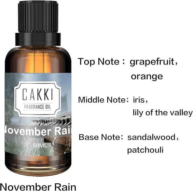 Essential Oils for Diffusers for Home, Scent-November Rain, Single Large Size 50ml, Cakki Fragrance Oils, for Candle Making, for Soap Making, Diffuser Oil Scents