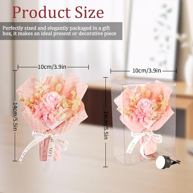Mini Flower Bouquet Car Air Vent Clips - Decorative Rose Bouquet with Fragrance Diffuser for Car Air Vent Dashboard, Floral Romantic Auto Pink Car Accessories Gift for Women (Pink)