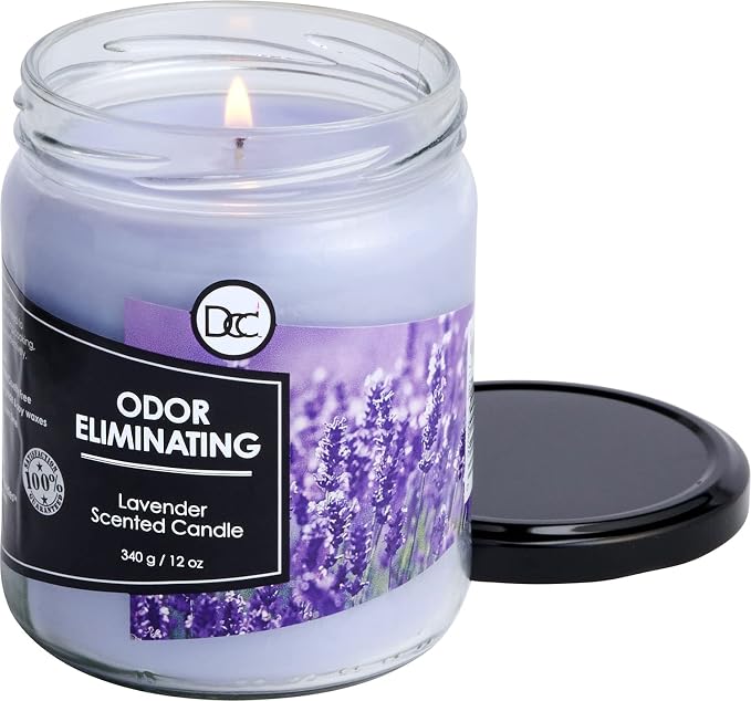 Lavender Odor Eliminating Highly Fragranced Candle - Eliminates 95% of Pet, Smoke, Food, and Other Smells Quickly - Up to 80 Hour Burn time - 12 Ounce Premium Soy Blend