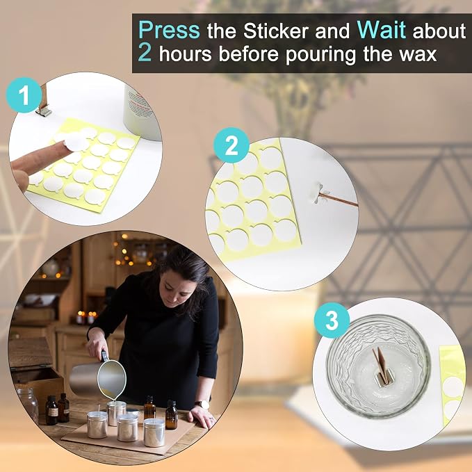 720PCS Candle Wicks for Candle Making, Candle Wick Stickers, Heat Resistance Double-Sided Stickers with The Little ‘‘Tail’’, Stickers for Candle Making