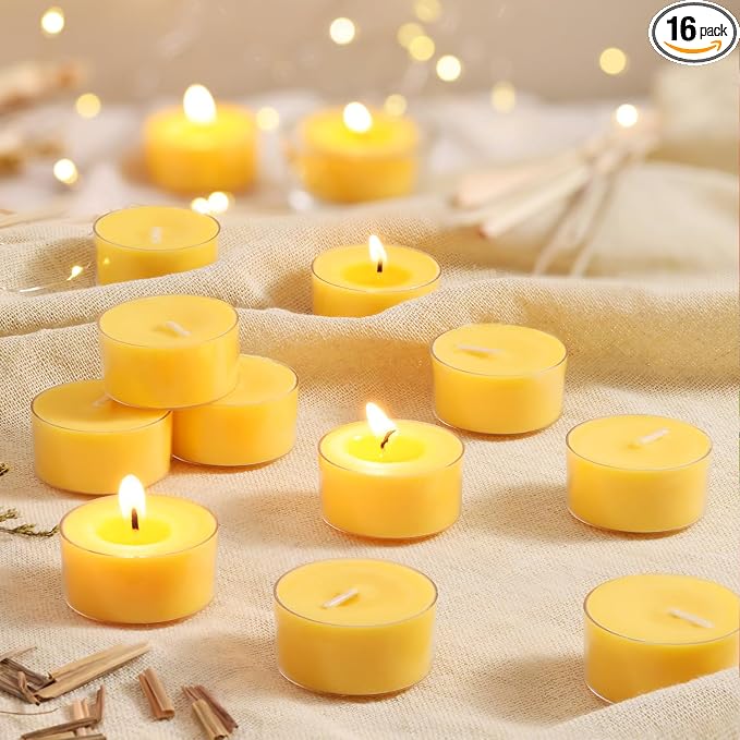 Citronella Scented Tea Lights Candles – Yellow – 6 Hour Burn – 100% Palm Wax – Scented Tealight Candles for Outdoor Summer Nights, Patio Dining – 16 Pack Scent Votive Candle