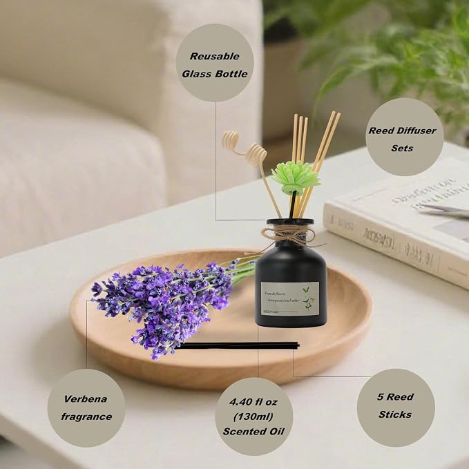 Reed Diffuser, Verbena, 4.4 fl oz, Oil-Based Fragrance Elegant Glass Bottle for Home Use