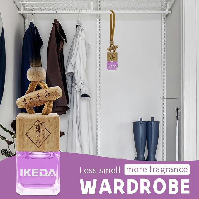 ikeda fragrance Car Air Freshener | Square Hanging Car Scent with Vent Clip Bottle | Long Lasting Fragrance | Essential Oil Diffuser | Odor Eliminator Deodorizer (Square-Peaches)