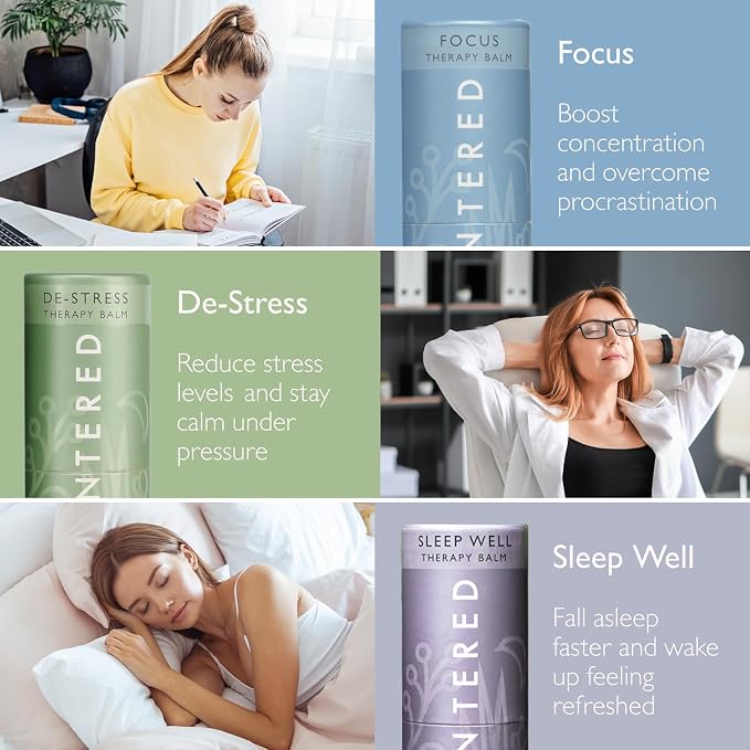Scentered Aromatherapy Balm Gift Set - Calm & Confident (Pack of 3) - Sleep Well, De-Stress, Focus - Rosemary, Cedarwood, Lavender Essential Oils - Aromatherapy Gifts for Women